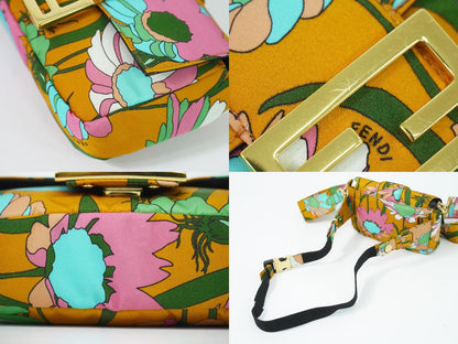 Fendi Baguette Floral Pattern 2-Way Shoulder Bag Nylon Orange Multicolor — view 7