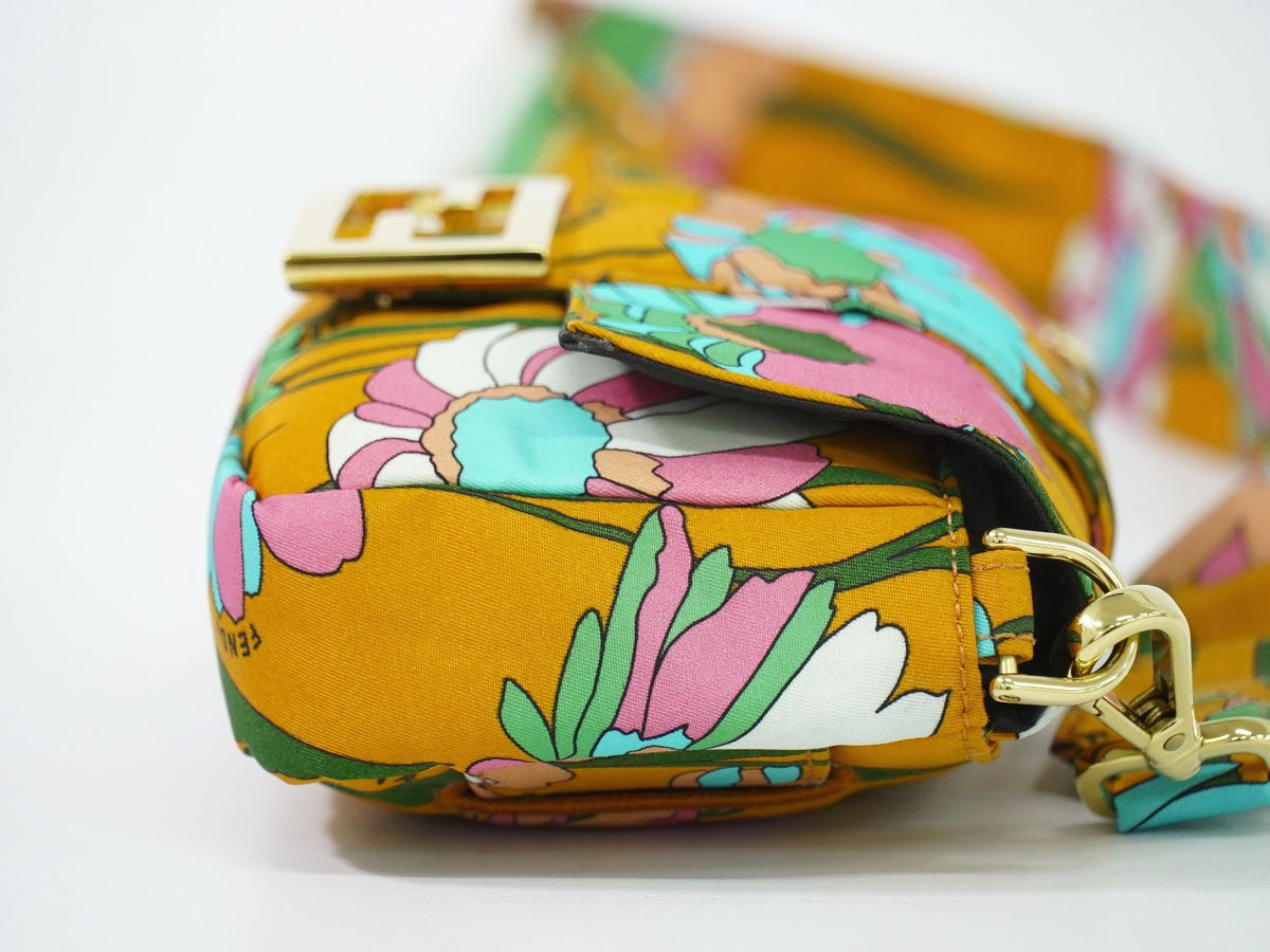 Fendi Baguette Floral Pattern 2-Way Shoulder Bag Nylon Orange Multicolor — view 4