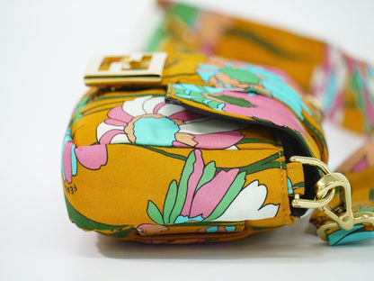 Fendi Baguette Floral Pattern 2-Way Shoulder Bag Nylon Orange Multicolor — view 4