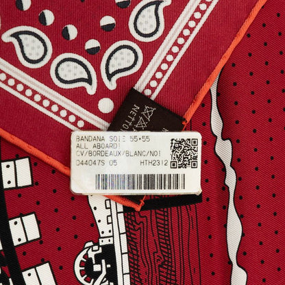Hermes Carre 55 All Aboard Scarf Wine Red White Black Silk — view 8