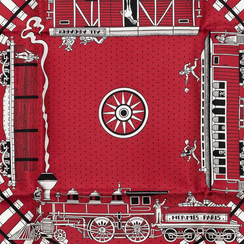 Hermes Carre 55 All Aboard Scarf Wine Red White Black Silk — view 3