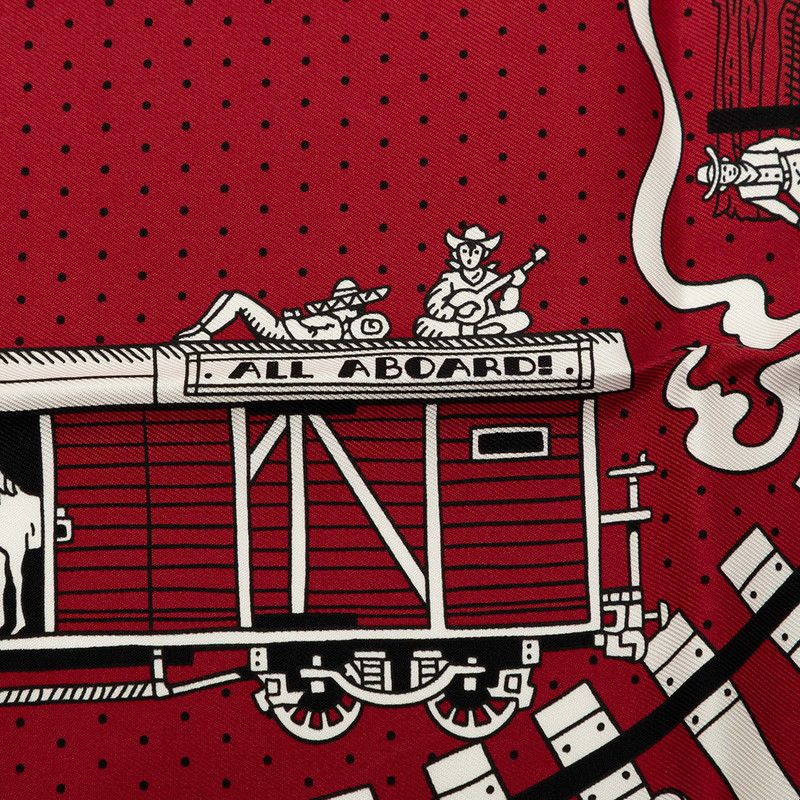 Hermes Carre 55 All Aboard Scarf Wine Red White Black Silk — view 5