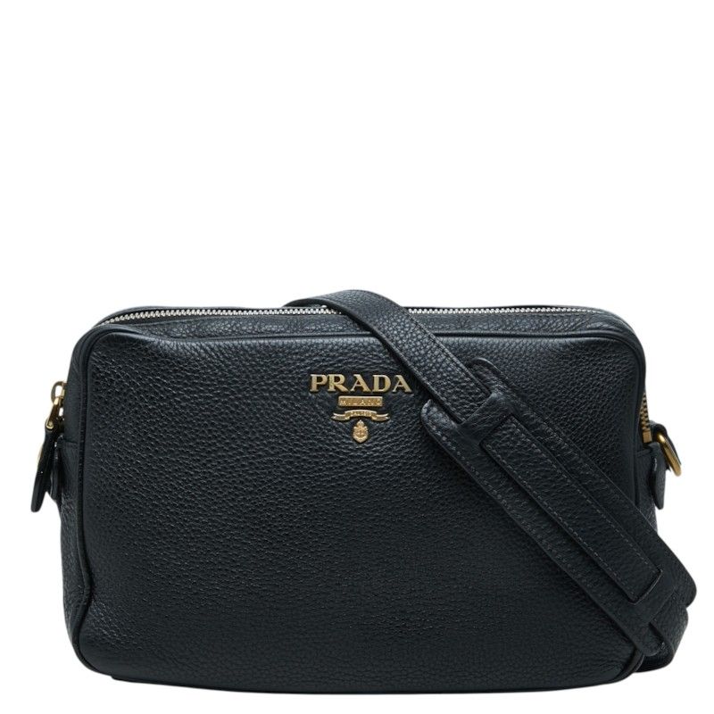 Prada Logo Crossbody Shoulder Bag Black Leather