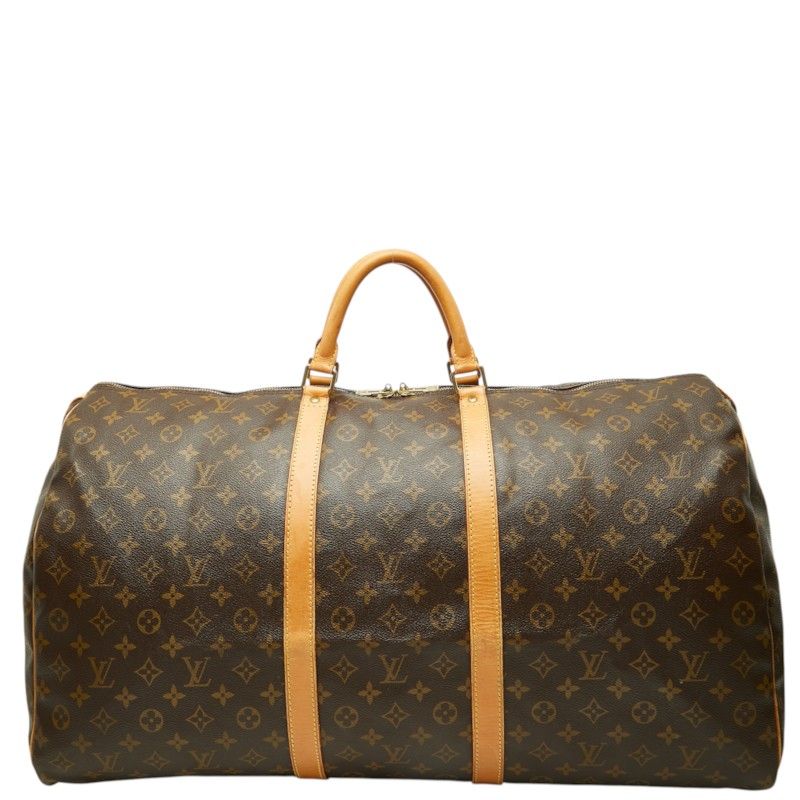 Louis Vuitton Monogram Keepall 60 Boston Bag Brown Leather