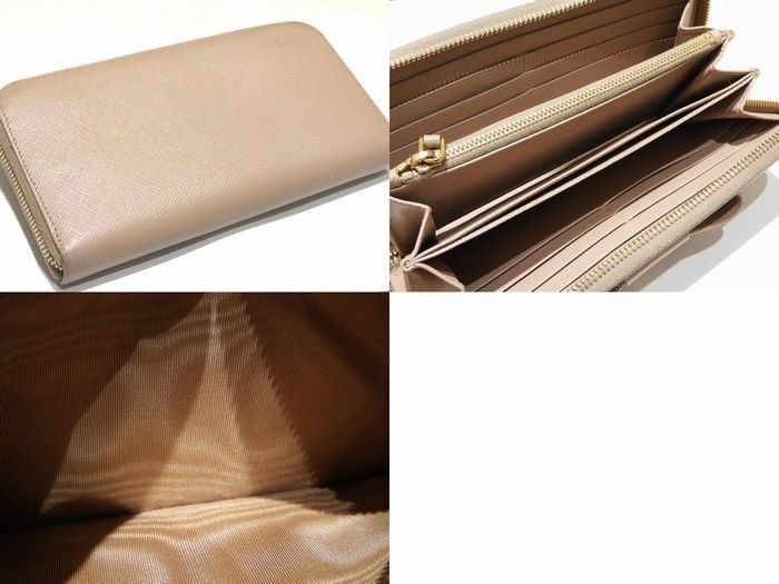 Prada Zip Around Wallet Ribbon Pink Beige Saffiano Leather Gold — view 2