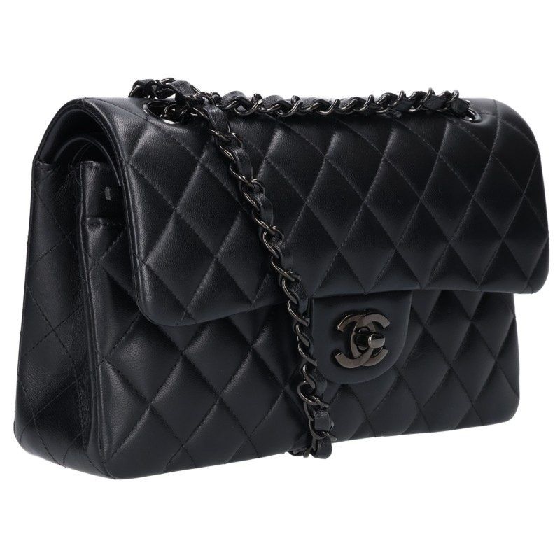 Chanel Quilted 23 So Black Double Flap Chain Leather Shoulder Bag 23