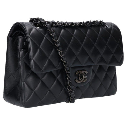 Chanel Quilted 23 So Black Double Flap Chain Leather Shoulder Bag 23
