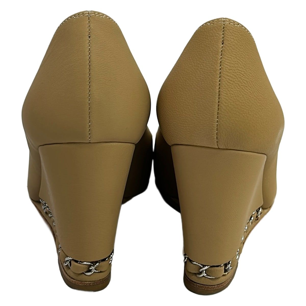 Chanel Pumps Beige Black CC Logo Wedge Sole Leather Heels — view 3