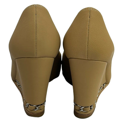 Chanel Pumps Beige Black CC Logo Wedge Sole Leather Heels — view 3