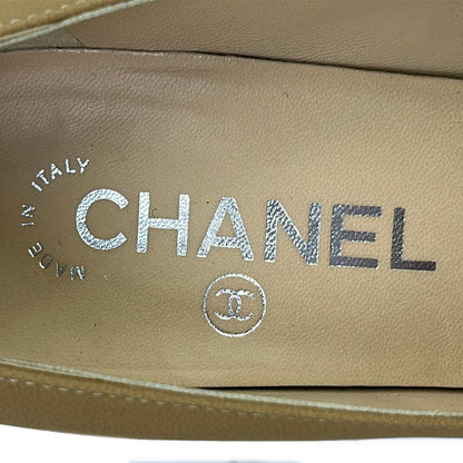 Chanel Pumps Beige Black CC Logo Wedge Sole Leather Heels — view 5
