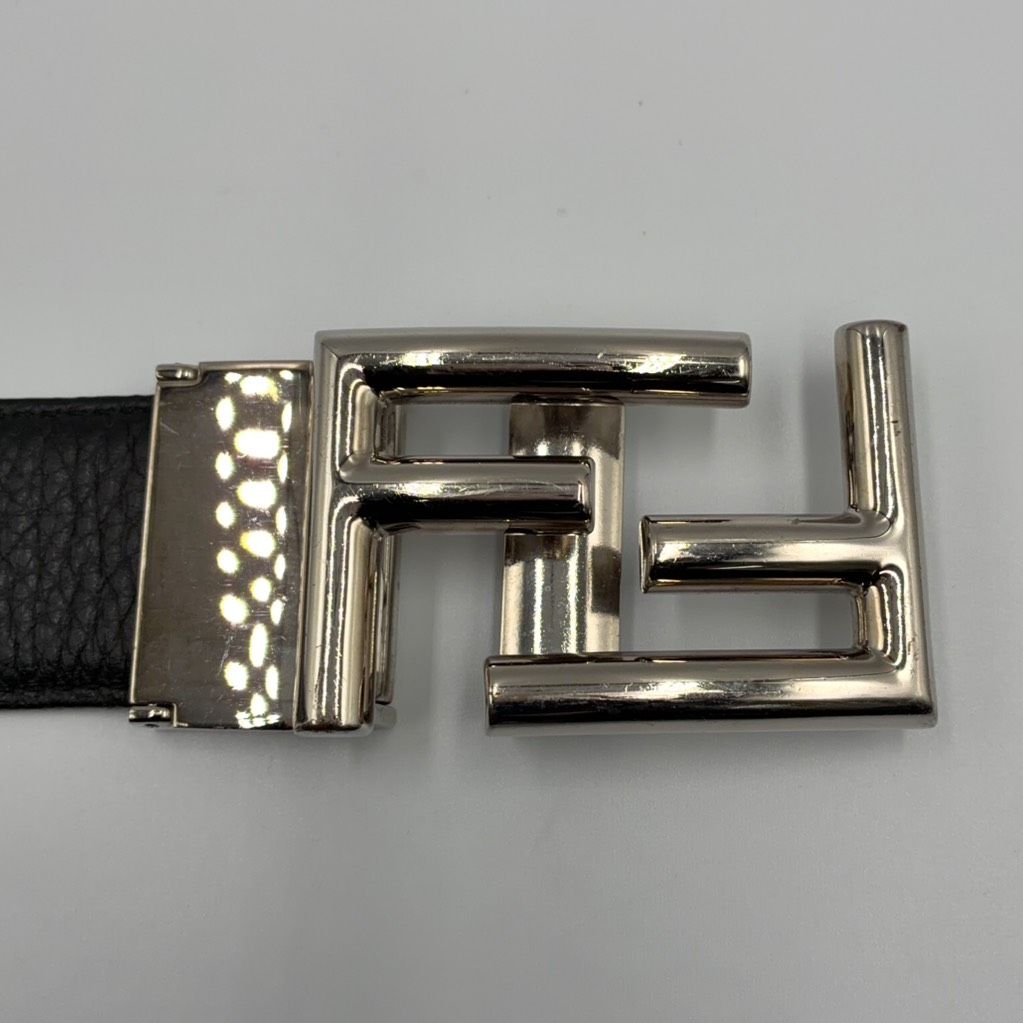 Fendi FF Logo Leather Black Belt Silver — view 4