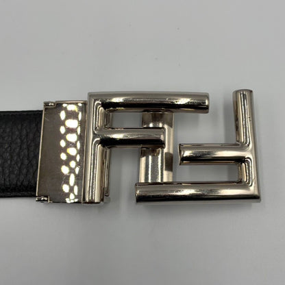 Fendi FF Logo Leather Black Belt Silver — view 4