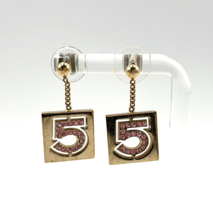 Chanel No 5 Rhinestone Square Gold Pink Earrings