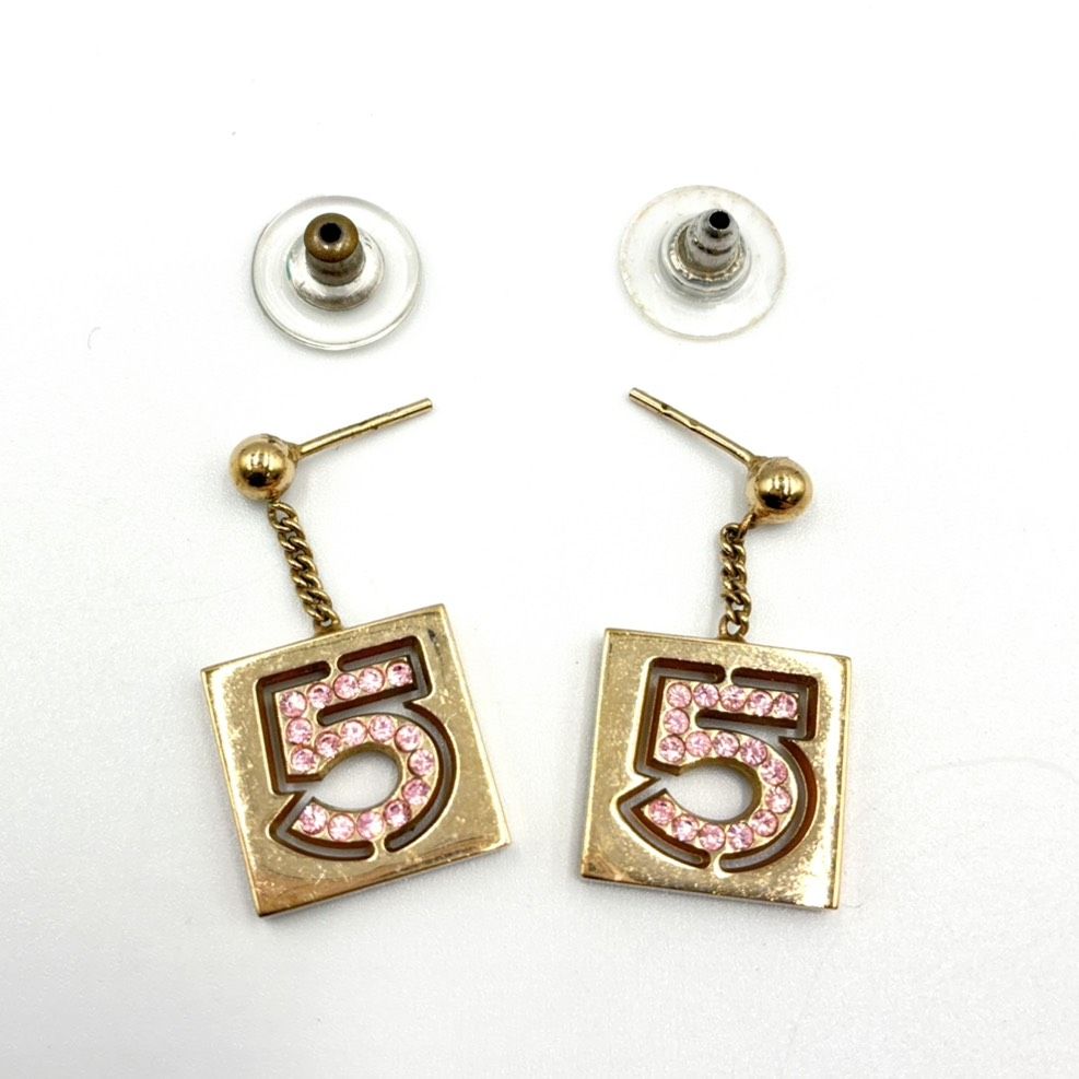 Chanel No 5 Rhinestone Square Gold Pink Earrings — view 3