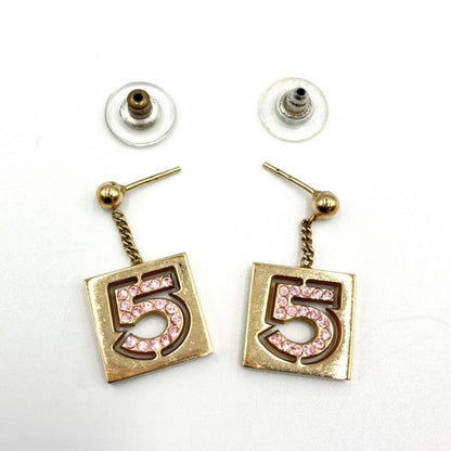 Chanel No 5 Rhinestone Square Gold Pink Earrings — view 3