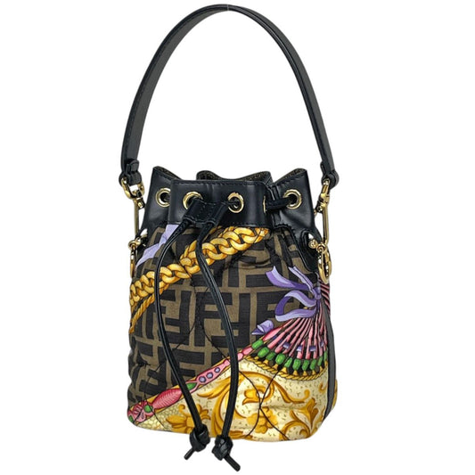 Fendi Handbag Montresor Mini Fendace Drawstring Fabric Black Multicolor