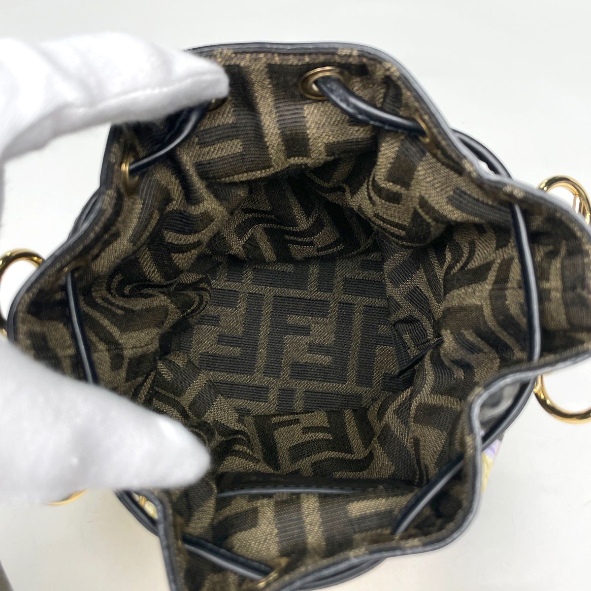 Fendi Handbag Montresor Mini Fendace Drawstring Fabric Black Multicolor — view 7