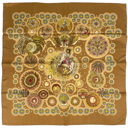 Hermes Carre 90 le Roy Soleil Scarf Sun King Silk Brown Multicolor