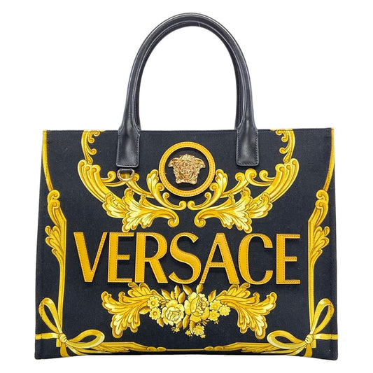 Versace Tote Bag la Medusa Large Black Yellow Gold Cotton Leather
