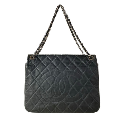 Chanel Shoulder Bag Maxi Quilted Gray Chain Silver