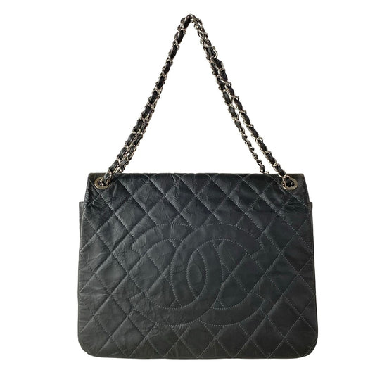 Chanel Shoulder Bag Maxi Quilted Gray Chain Silver