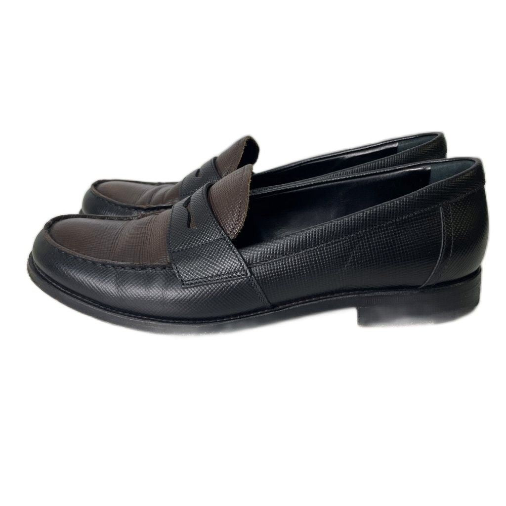 Prada Bicolor Coin Loafers Shoes Leather Brown Black — view 2