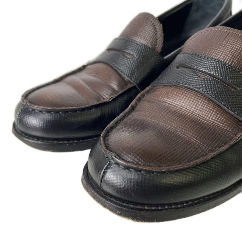 Prada Bicolor Coin Loafers Shoes Leather Brown Black — view 4