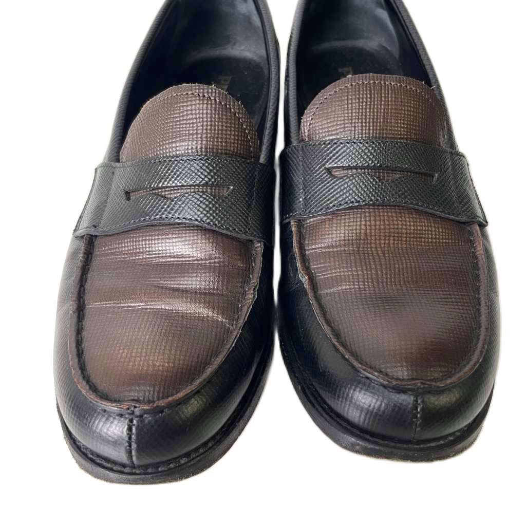 Prada Bicolor Coin Loafers Shoes Leather Brown Black — view 5