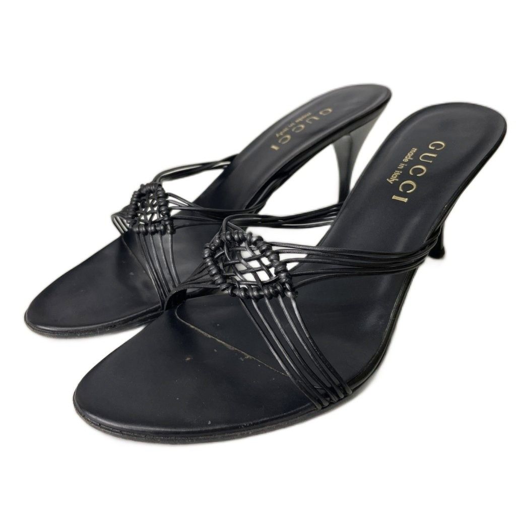 Gucci Braided Leather Sandals Pumps Mules Black Heels