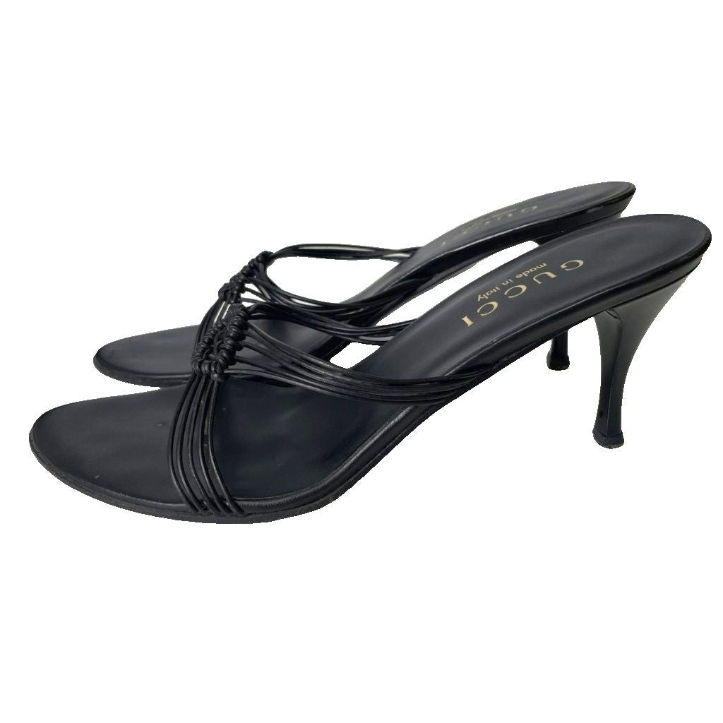 Gucci Braided Leather Sandals Pumps Mules Black Heels — view 2