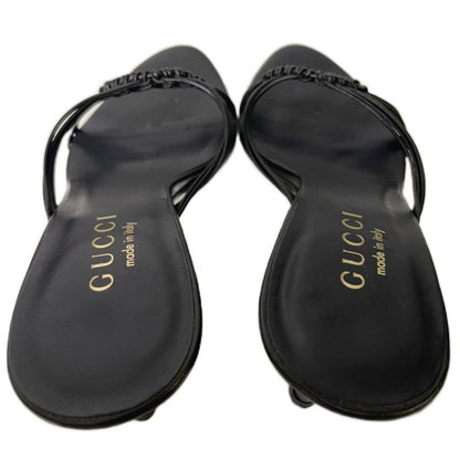 Gucci Braided Leather Sandals Pumps Mules Black Heels — view 6
