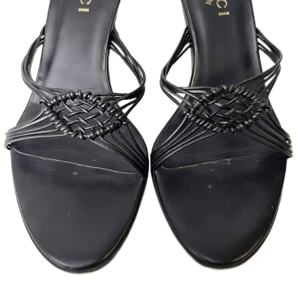 Gucci Braided Leather Sandals Pumps Mules Black Heels — view 5
