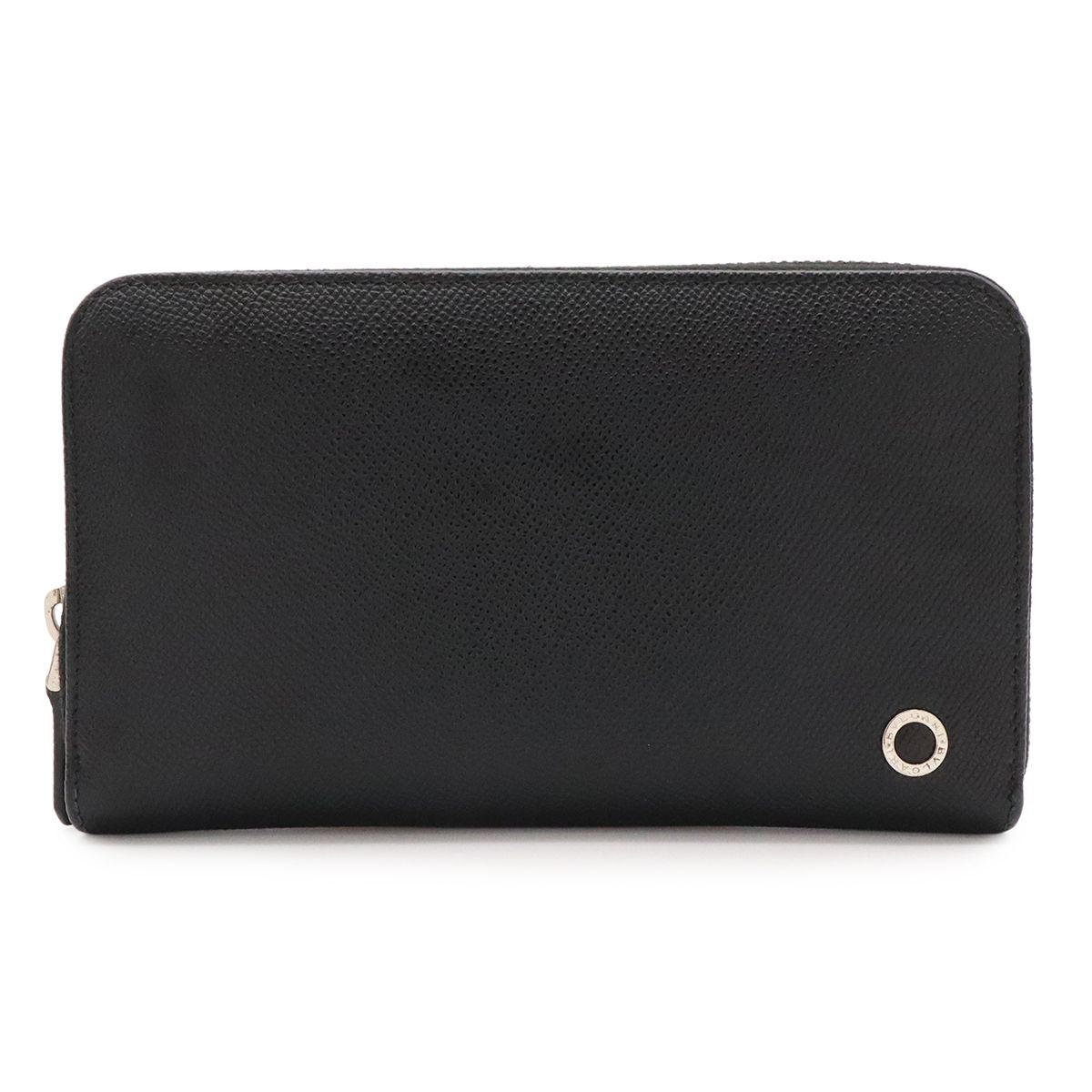 Bvlgari Man Zip Wallet Zip Around Leather Black Silver