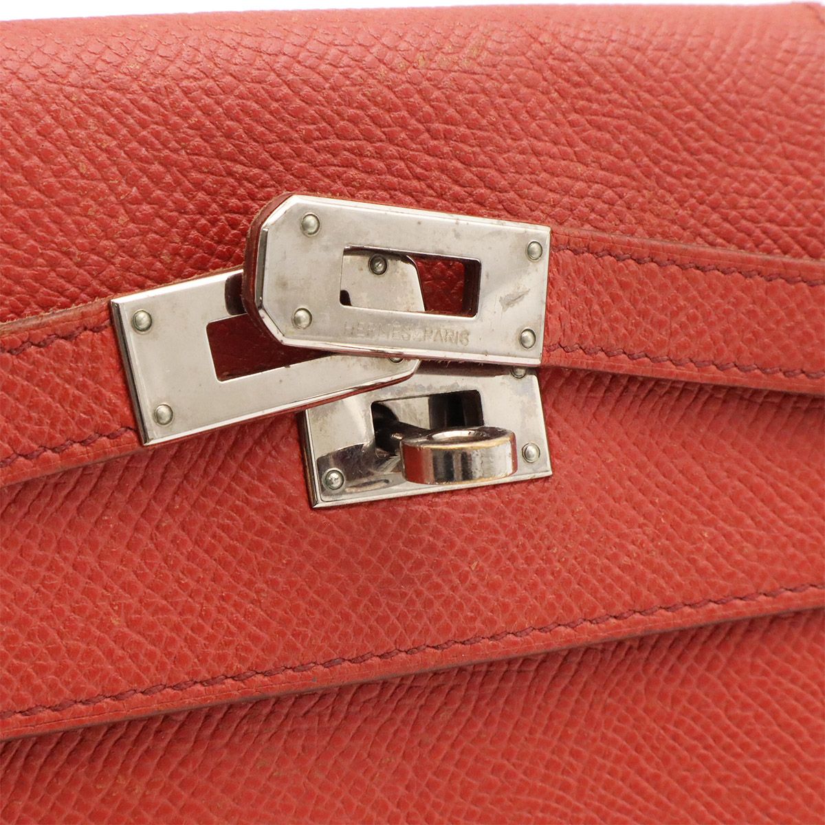 Hermes Kelly Wallet Flag Bifold Bicolor Veau Epsom Corail Flamingo Silver Mark — view 3