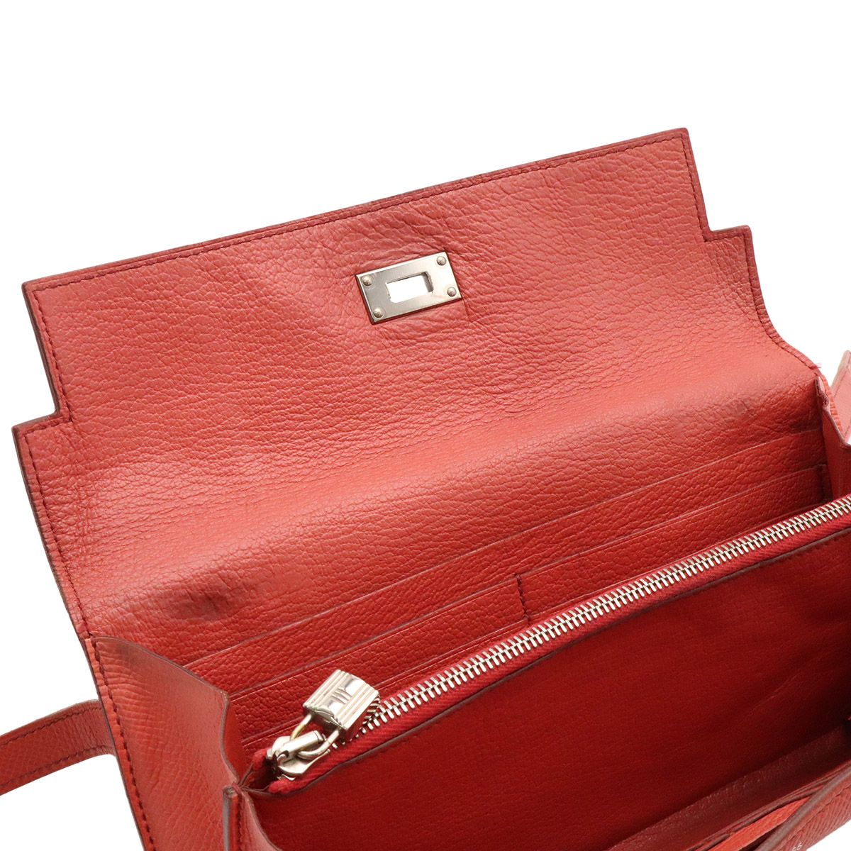 Hermes Kelly Wallet Flag Bifold Bicolor Veau Epsom Corail Flamingo Silver Mark — view 4