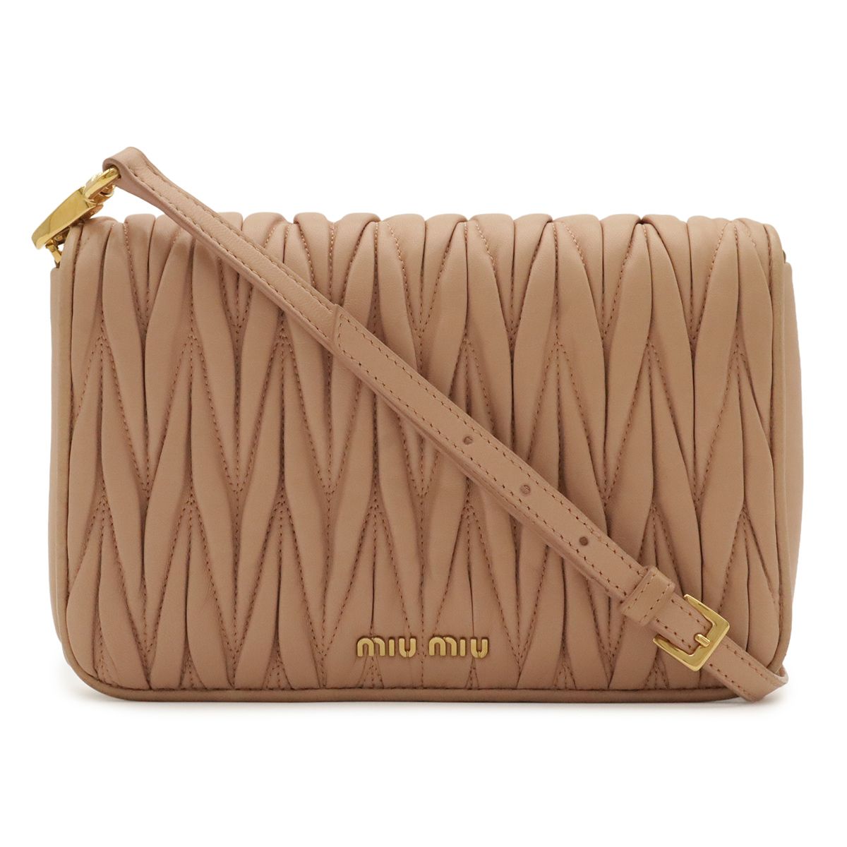 Miu Miu Matelasse Gathered Shoulder Bag Pochette Crossbody Leather Light Pink