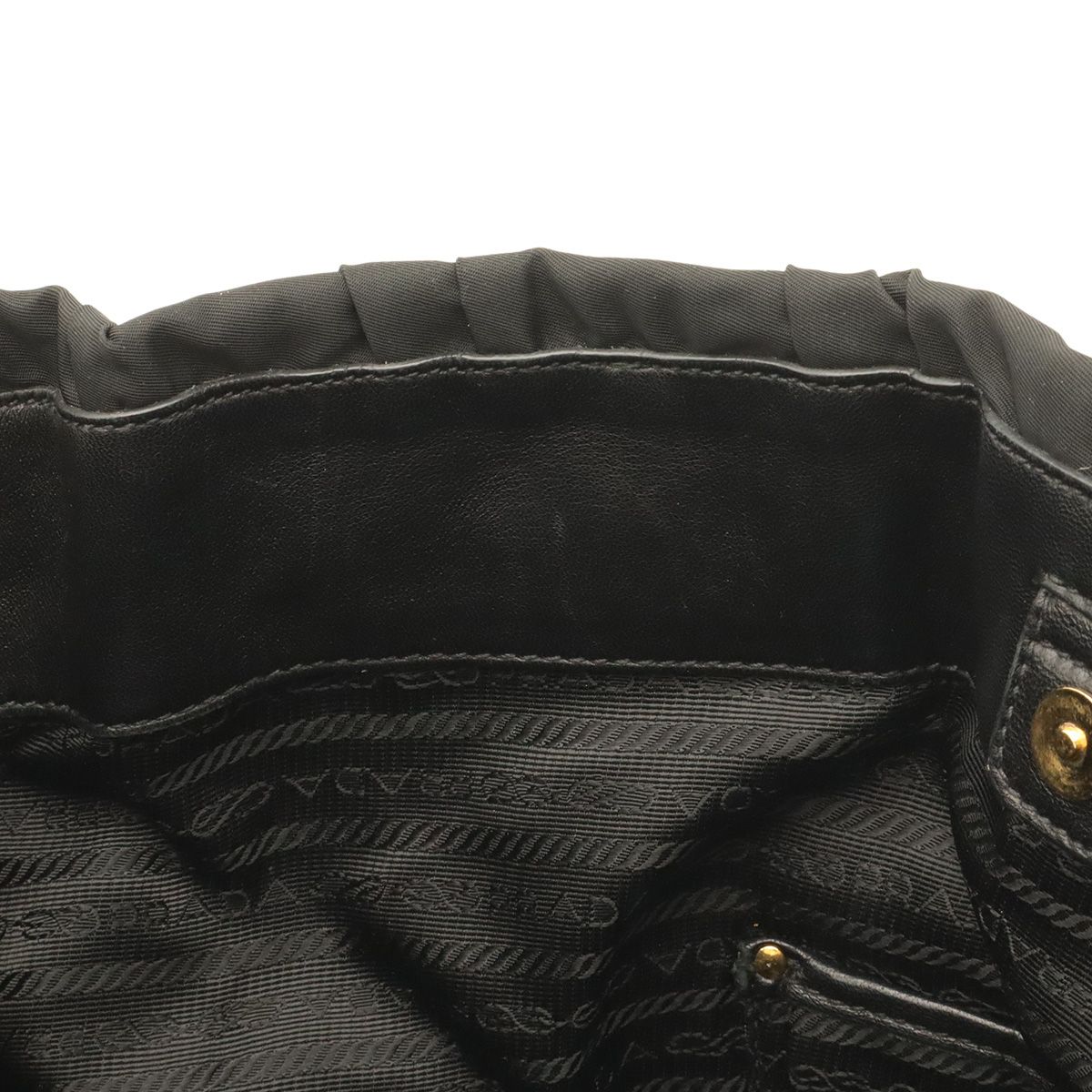 Prada Tessuto Gathered Tote 2-Way Shoulder Bag Crossbody Nylon Nero Black Gold — view 8