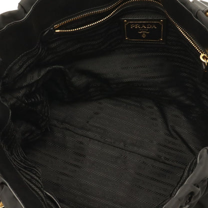 Prada Tessuto Gathered Tote 2-Way Shoulder Bag Crossbody Nylon Nero Black Gold — view 7