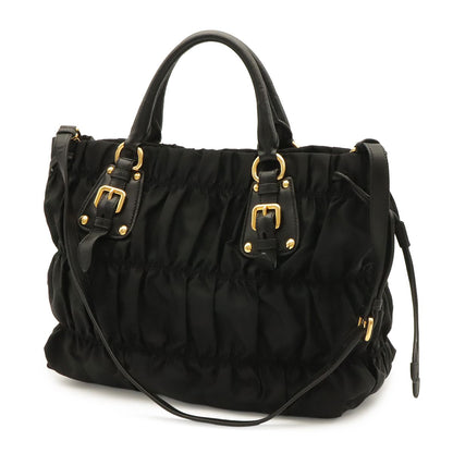 Prada Tessuto Gathered Tote 2-Way Shoulder Bag Crossbody Nylon Nero Black Gold — view 2
