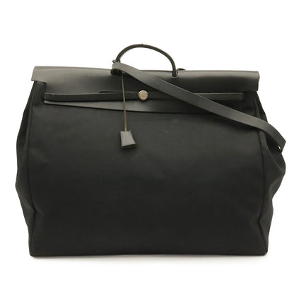 Hermes Herbag TGM 2-Way Shoulder Bag Toile Officier Leather Black Silver