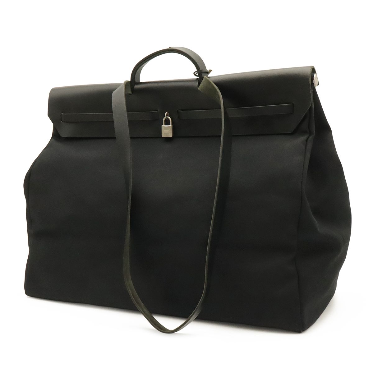 Hermes Herbag TGM 2-Way Shoulder Bag Toile Officier Leather Black Silver — view 2