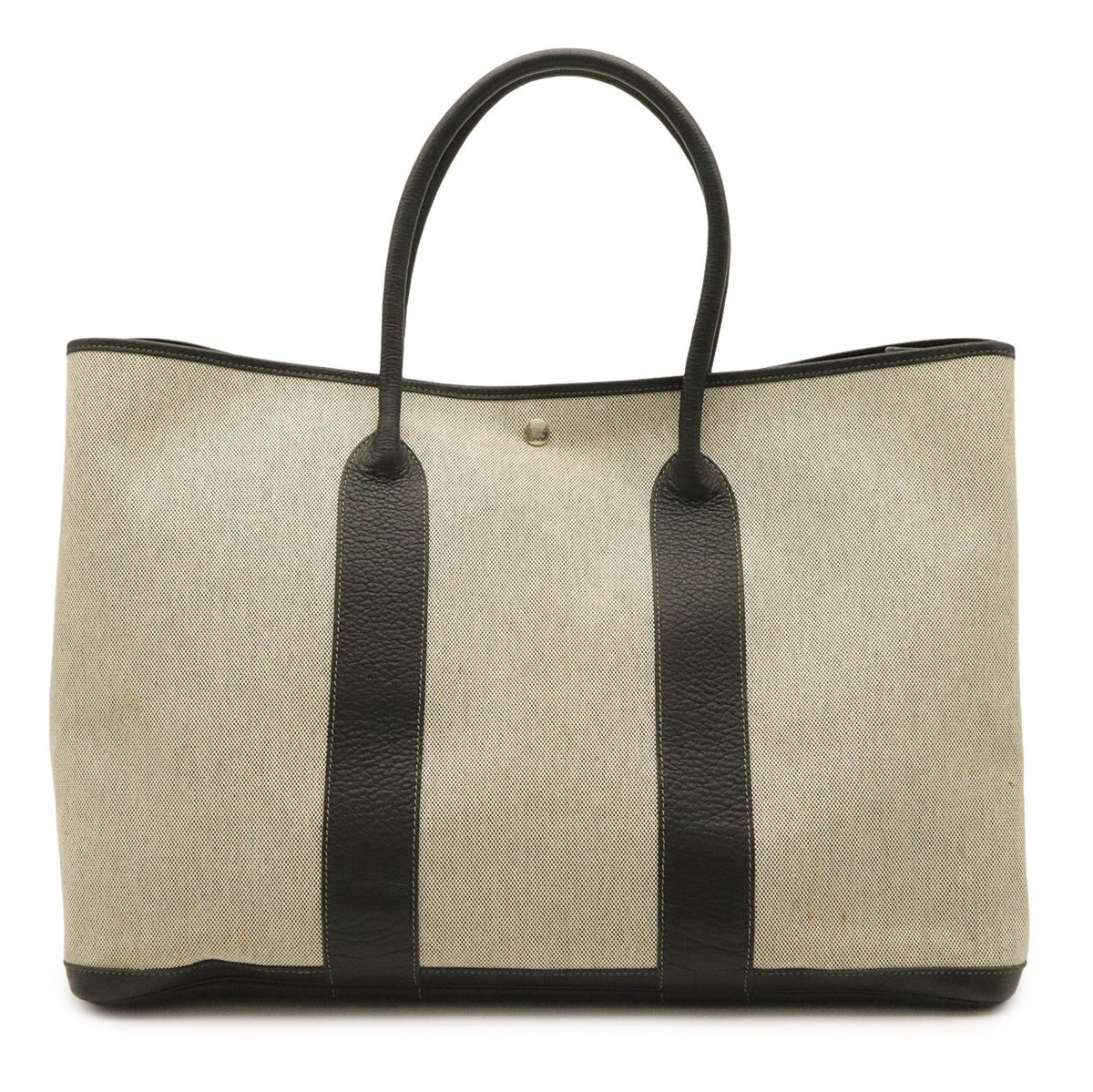 Hermes Garden Party TGM Tote Large Shoulder Bag Toile H Leather Gray Black