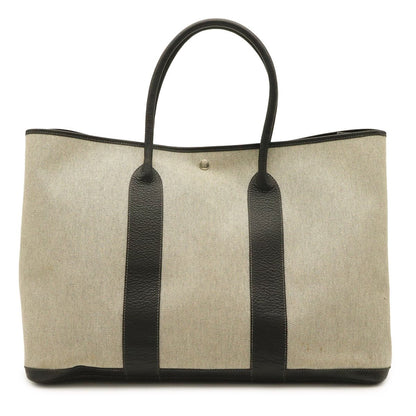 Hermes Garden Party TGM Tote Large Shoulder Bag Toile H Leather Gray Black