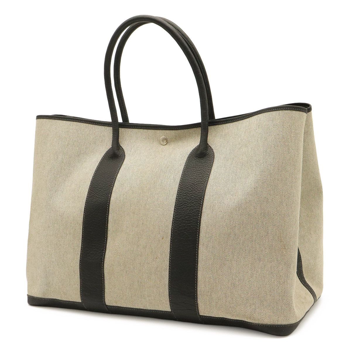 Hermes Garden Party TGM Tote Large Shoulder Bag Toile H Leather Gray Black — view 2