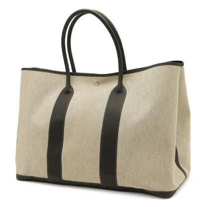 Hermes Garden Party TGM Tote Large Shoulder Bag Toile H Leather Gray Black — view 2