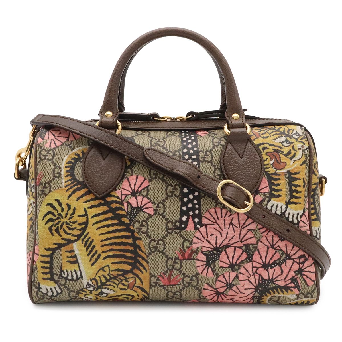 Gucci GG Supreme Bengal Tiger Mini Boston Bag 2-Way Leather Beige Brown
