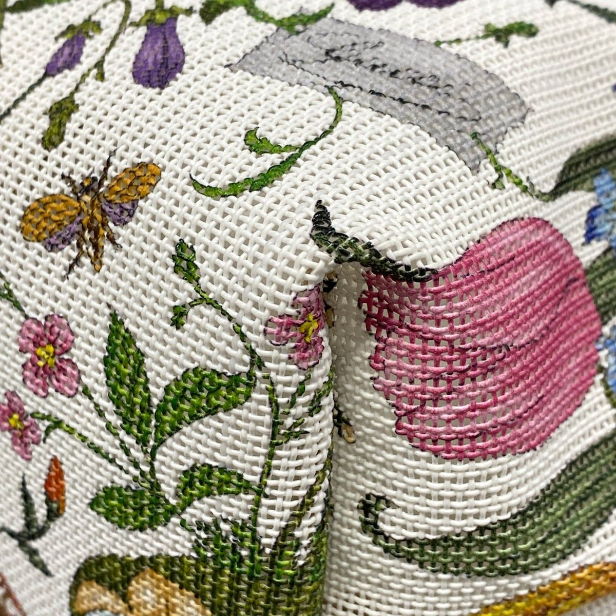Gucci Tote Bag Giglio Small White &multicolor Mesh Flora Sherry Double G Leather — view 6