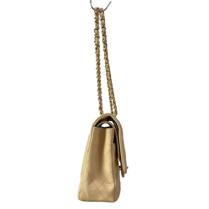 Chanel Shoulder Bag Double Flap Quilted Beige Chain Gold — view 2