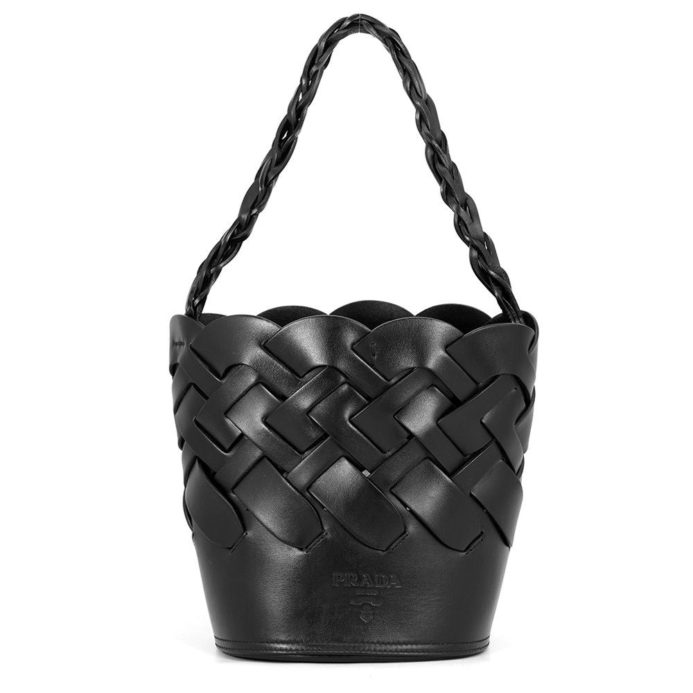 Prada Shoulder Bag Braided Leather Black