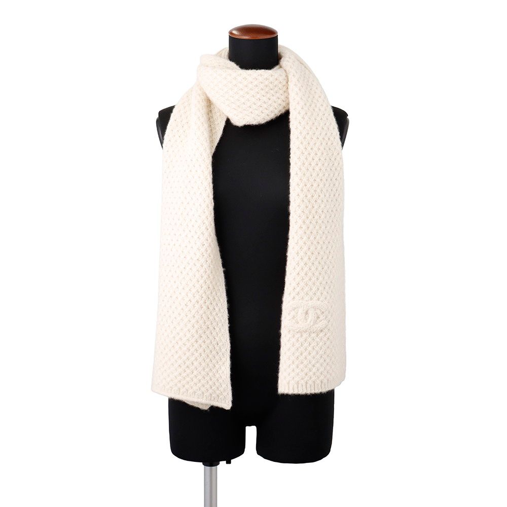 Chanel Scarf CC Logo Cashmere Silk Shawl White — view 3